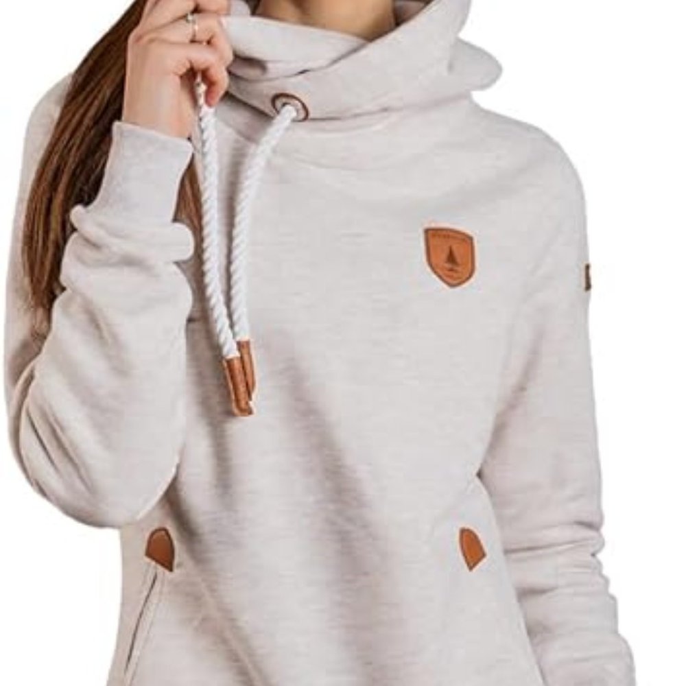 Naketano Large L Darth VIII Oma Melange Cowl Neck Hoodie Natural Long Sleeve